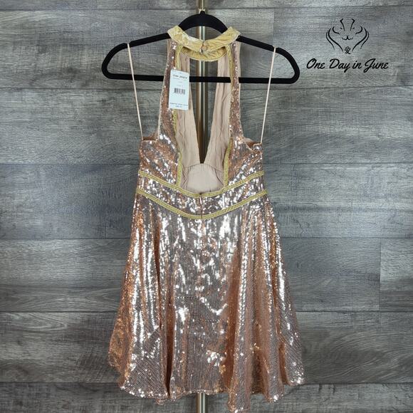 Free People Open Back High Neck Sequin Mini Dress Size 2 - Picture 3 of 7